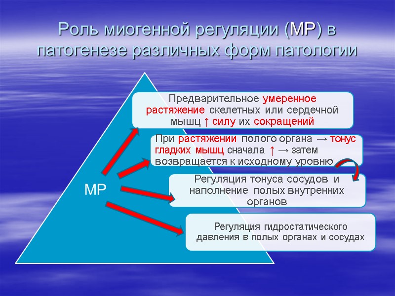 Роль миогенной регуляции (МР) в патогенезе различных форм патологии МР